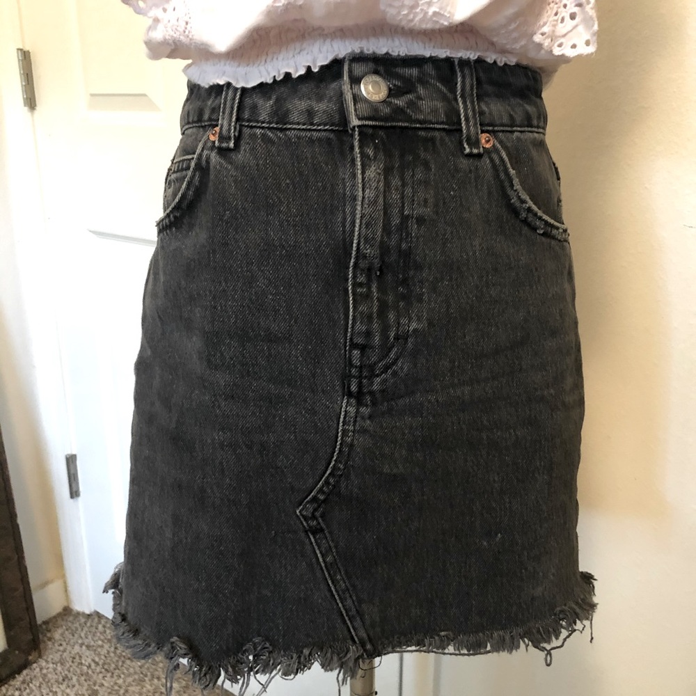 Topshop black denim cut off skirt
